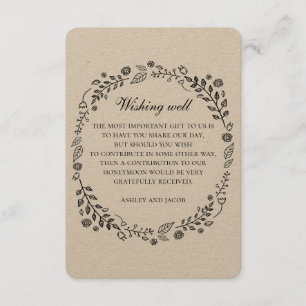 Carte D'accompagnement Mariage rustique. Kraft floral souhaitant bien. Pa