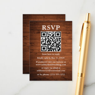 Carte D'accompagnement Mariage rustique QR en bois RSVP