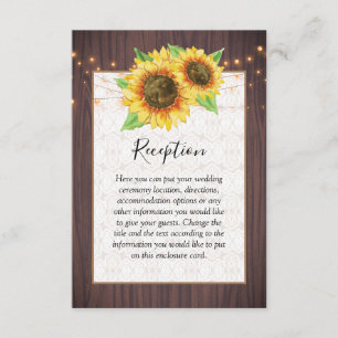 Carte D'accompagnement Mariage rustique Tournesol Bois Lumière