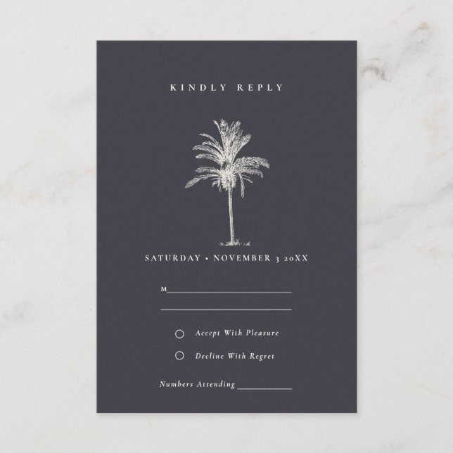Carte D'accompagnement Mariage rustique Tropical Palm Tree Marine Kraft R (Devant)