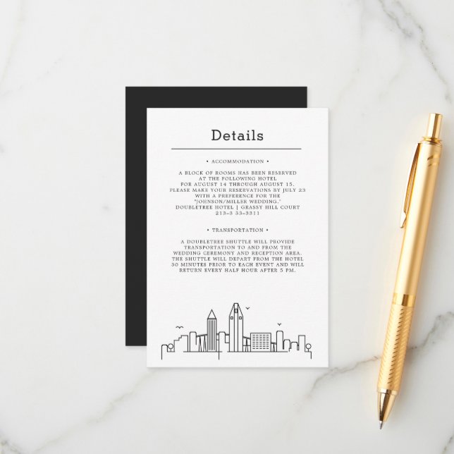 Carte D'accompagnement Mariage San Diego | Détails de l'invité (Devant/Arrière en situation)