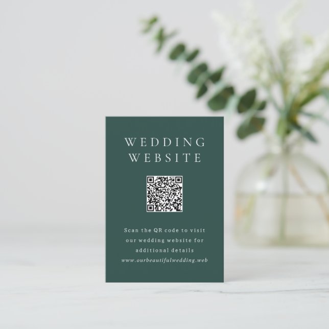 Carte D'accompagnement Mariage simple code QR vert émeraude classique (Debout devant)