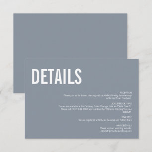 Carte D'accompagnement Mariage simple Dusty Blue Typography Détails