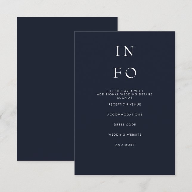 Carte D'accompagnement Mariage Simple Élégant Minimal Moderne Marine (Devant / Derrière)