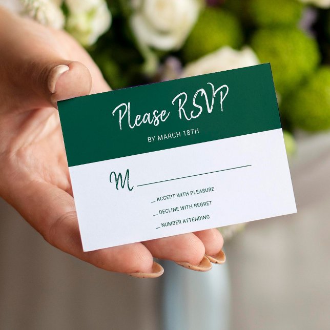 Carte D'accompagnement Mariage simple vert foncé RSVP (Créateur téléchargé)