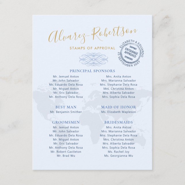 Carte D'accompagnement Mariage Sponsors Entourage thème Voyage Passeport (Devant)