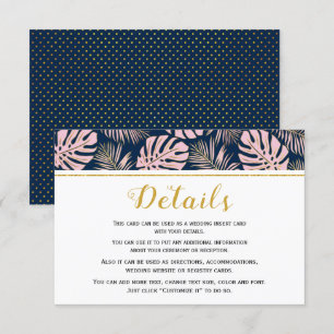 Carte D'accompagnement Mariage tropical aux feuilles roses et bleues mari