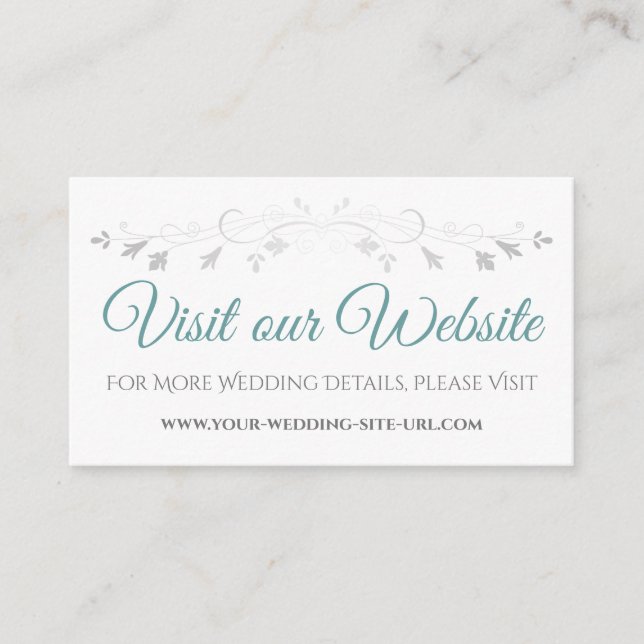Carte D'accompagnement Mariage turquoise et gris élégant Visiter notre ca (Devant)