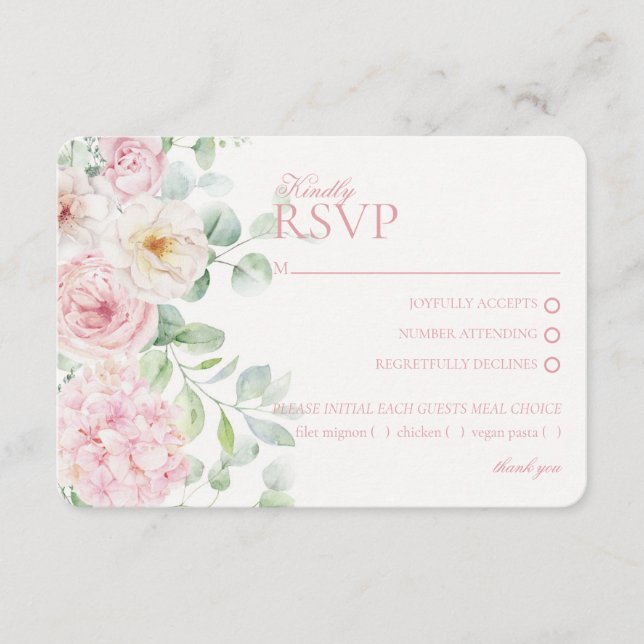Carte D'accompagnement Mariage végétal rose Hydrangea Botanique RSVP (Devant)
