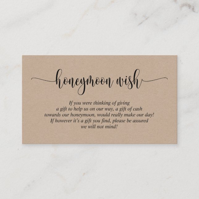 Carte D'accompagnement Mariage voyage de miel ou fonds, Kraft Brown (Devant)