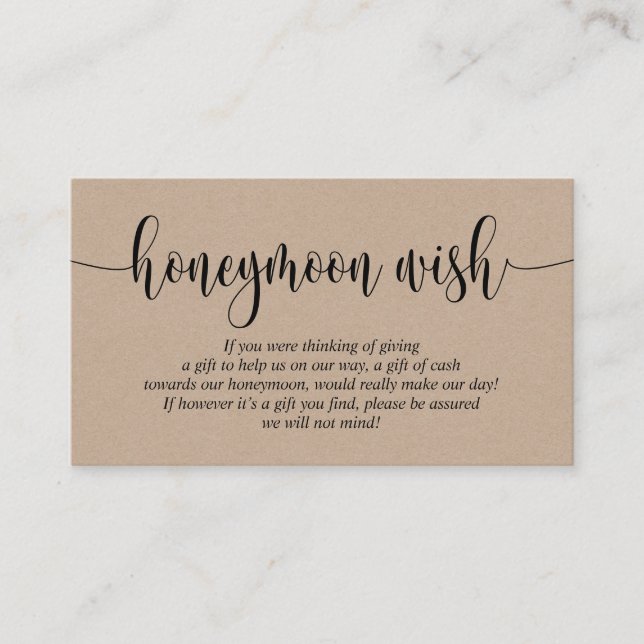 Carte D'accompagnement Mariage voyage de miel ou fonds, Rustic Kraft (Devant)