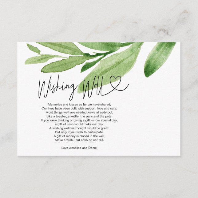 Carte D'accompagnement Mariage Wishing well Cadeau Registre Eucalyptus (Devant)