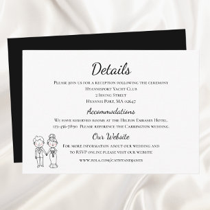 Carte D'accompagnement Marié Femme Cartoon Noir Blanc Détails Mariage