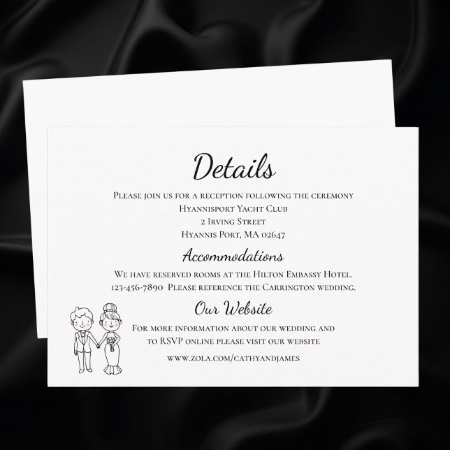Carte D'accompagnement Mariée Dessin Animé Marié Mariage Noir Blanc Détai (Créateur téléchargé)