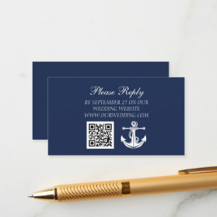 Carte D'accompagnement Marine Ancre Bleue Nautical Beach Code QR Mariage