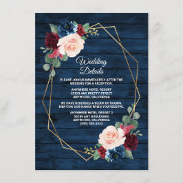 Carte D'accompagnement Marine Bleu Bourgogne Or Blush Mariage campagnard 