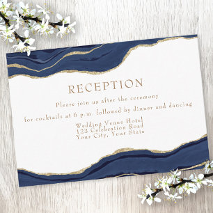 Carte D'accompagnement Marine Blue Agate Gold Parties scintillant Mariage