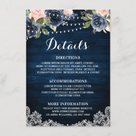 Carte D'accompagnement Marine Blue Blush Floral Russe String Détails de l