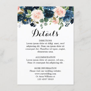 Carte D'accompagnement Marine Blue Blush Rose Rose Boho Détails du Mariag