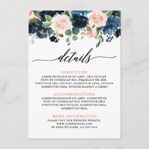 Carte D'accompagnement Marine Blue Blush Rose Rose Boho Détails du Mariag