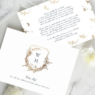 Carte D'accompagnement Marine Blue Classic Gold Crest Détails du mariage