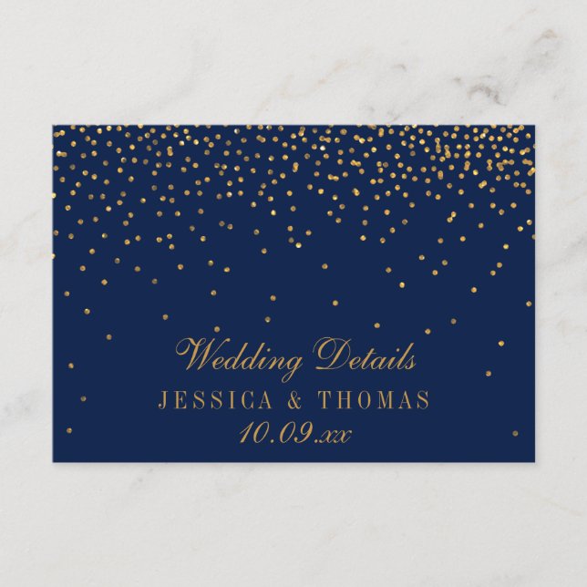 Carte D'accompagnement Marine Blue & Glam Gold Confetti Mariage Détails (Devant)