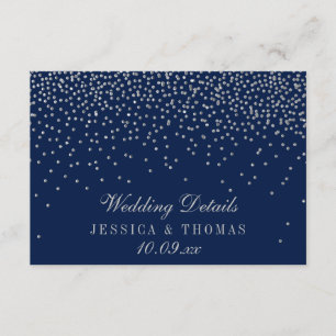 Carte D'accompagnement Marine Blue & Glam Silver Confetti Mariage Détails