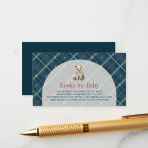 Carte D'accompagnement Marine Blue Plaid Teddy Bear Boy Baby Book Demande