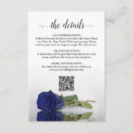 Carte D'accompagnement Marine Blue Rose Elegant Wedding Détails QR Code
