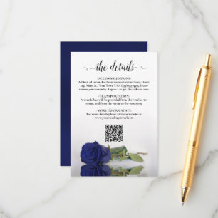 Carte D'accompagnement Marine Blue Rose Elegant Wedding Détails QR Code