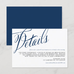 Carte D'accompagnement Marine Blue Rustic Calligraphy Détails du Mariage