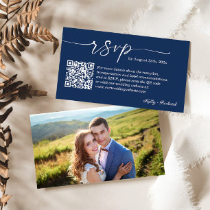 Carte D'accompagnement Marine Blue Wedding RSVP site en ligne QR Code