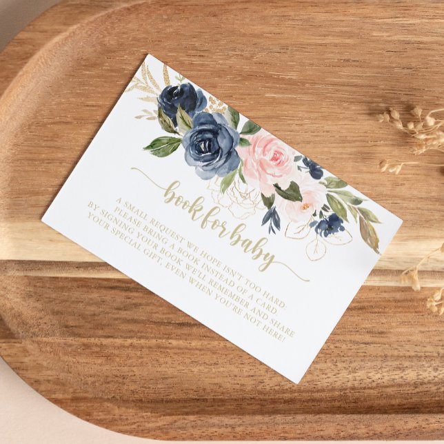 Carte D'accompagnement Marine Blush Floral Gold Baby shower Demande de ré (Créateur téléchargé)