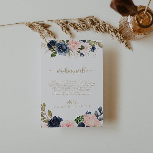 Carte D'accompagnement Marine Blush Floral Gold Mariage Wishing well (Créateur téléchargé)