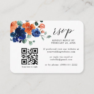 Carte D'accompagnement Marine Bue Burnt Orange QR Code Mariage RSVP