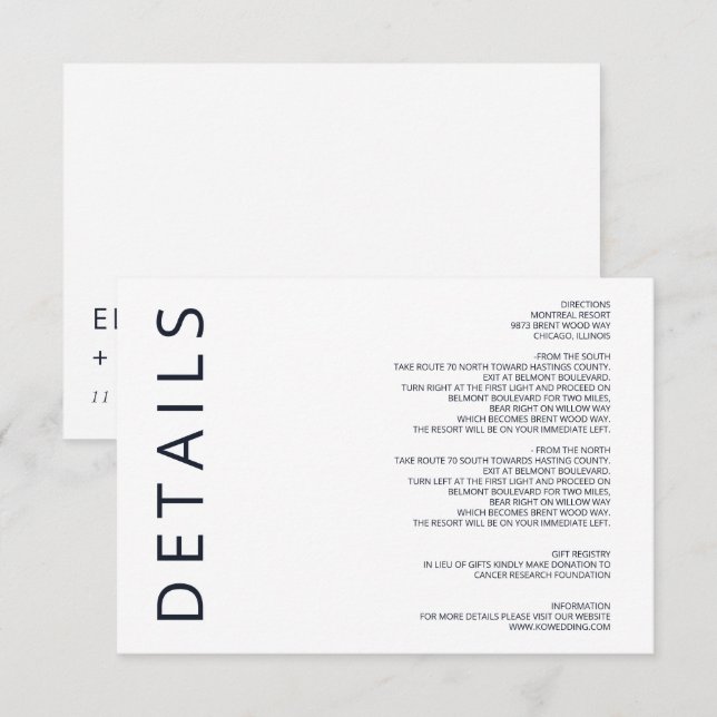 Carte D'accompagnement Marine et blanc Élégant minimaliste moderne Mariag (Devant / Derrière)