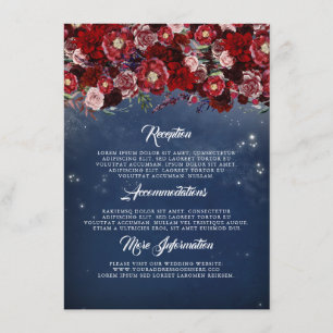 Carte D'accompagnement Marine et Bourgogne Floral Mariage Information Inv