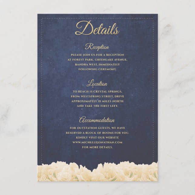 Carte D'accompagnement Marine Or Chic Rustique Détails Floraux De Paeonie (Devant)