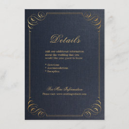 Carte D'accompagnement Marine or élégante calligraphie détails mariage