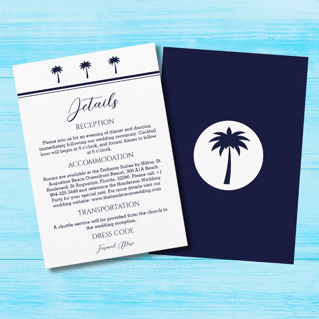 Carte D'accompagnement Marine Palm Tree Coastal Détails du Mariage (Créateur téléchargé)