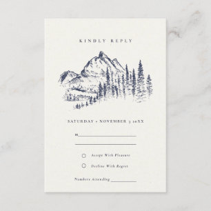 Carte D'accompagnement Marine Pine Woods Mountain Sketch Wedding RSVP