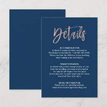 Marine & Rose Gold Glam Chic Mariage Détails Insér
