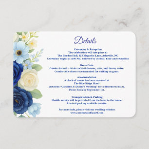 Carte D'accompagnement Marine Royal Bue Mariage Aquarelle couleur ivoire