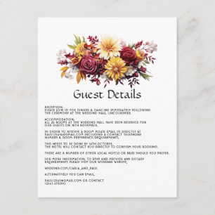 Carte D'accompagnement Maroon and Yellow Floral Mariage Détails au sujet