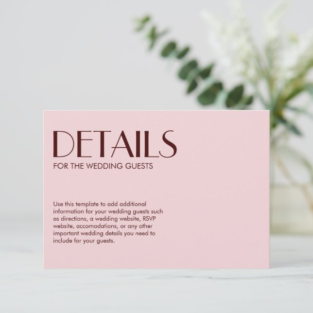 Carte D'accompagnement Maroon et rose pâle élégant mariage (Debout devant)