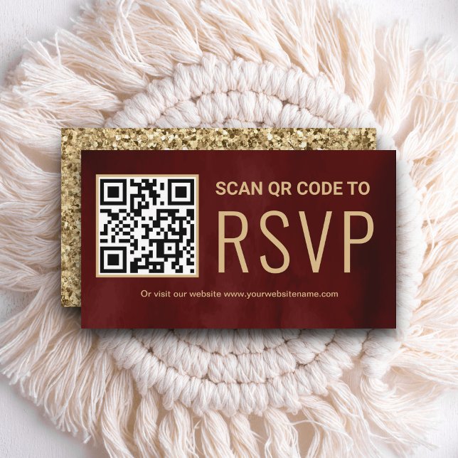 Carte D'accompagnement Maroon Gold Online QR Code RSVP Mariage Website (Créateur téléchargé)