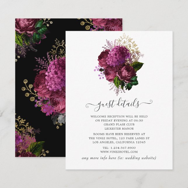 Carte D'accompagnement Marsala and Gold Floral Mariage Détails au sujet d (Devant / Derrière)