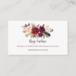 Carte D'accompagnement Marsala Boho Plumes Floral RSVP en ligne |