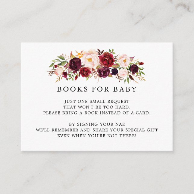 Carte D'accompagnement Marsala Bourgogne Baby shower Demande de carnet In (Devant)