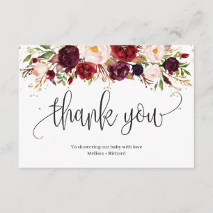 Carte D'accompagnement Marsala rustique baby shower d'or floral bordeaux